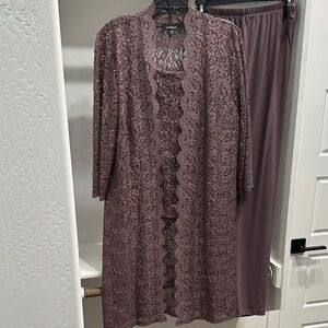 R&M Richards Lace Duster and Pants Set in Mauve